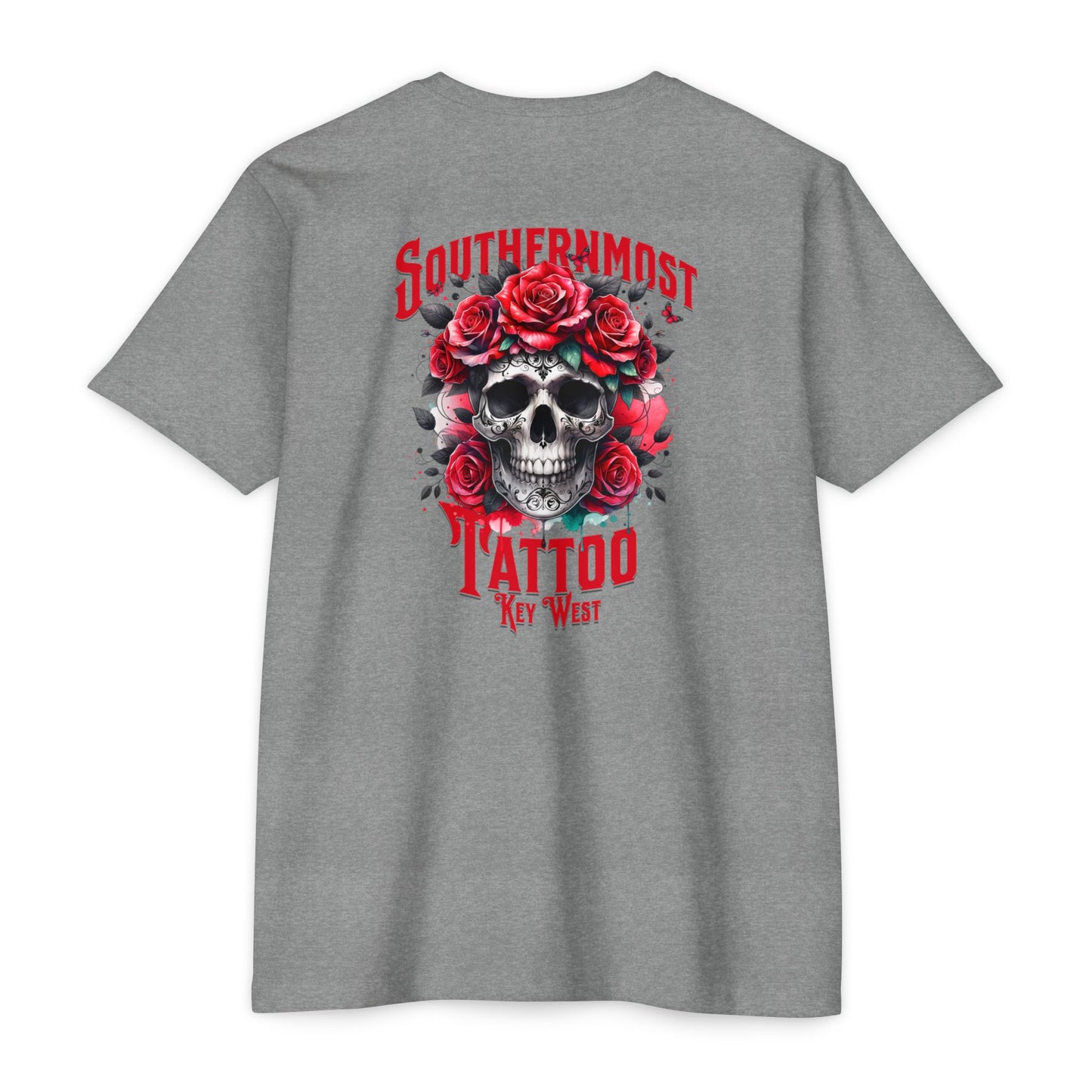 Tattoo Skull T-Shirt — "Southernmost Tattoo Key West" Rose Graphic