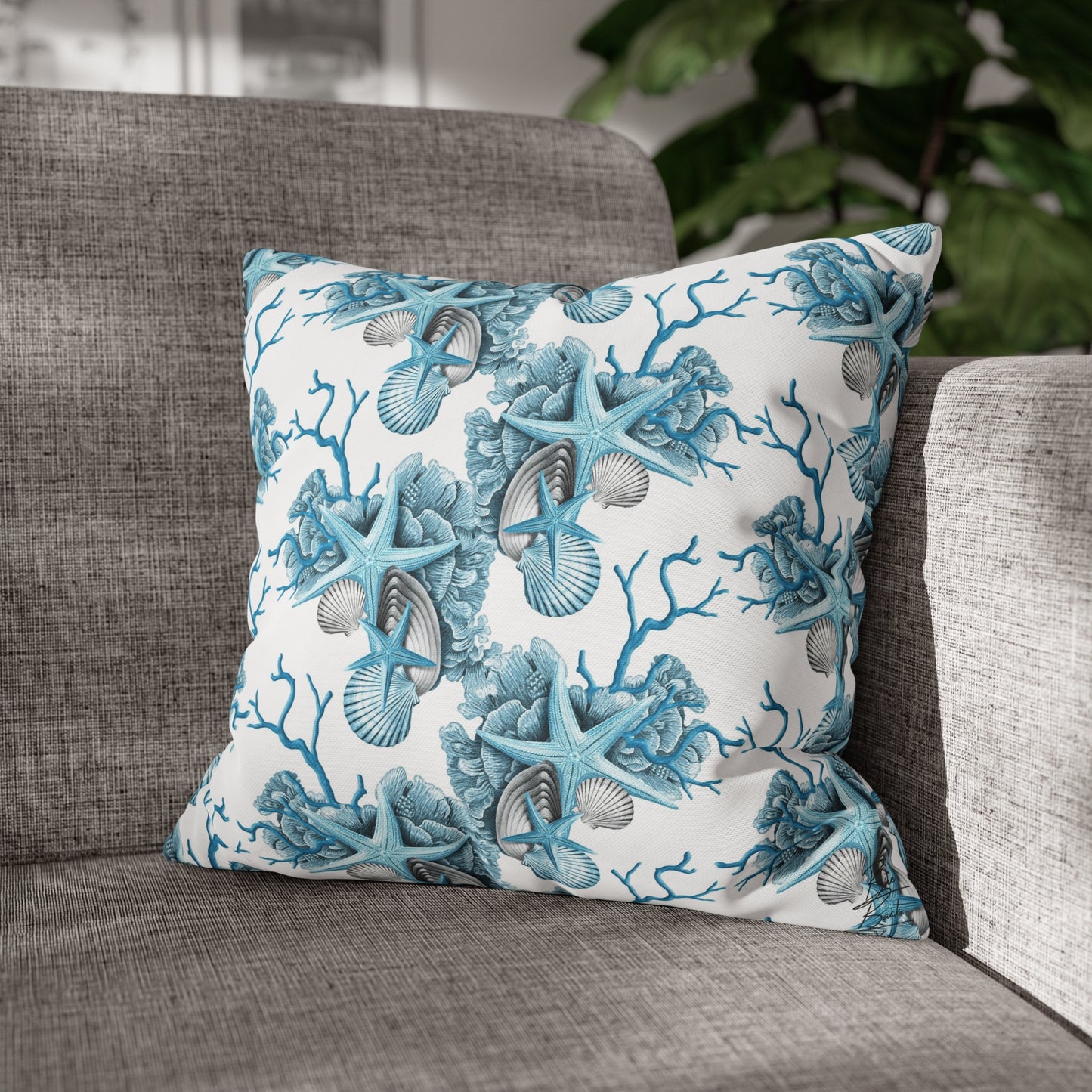 Blue Coral Canvas Pillowcase