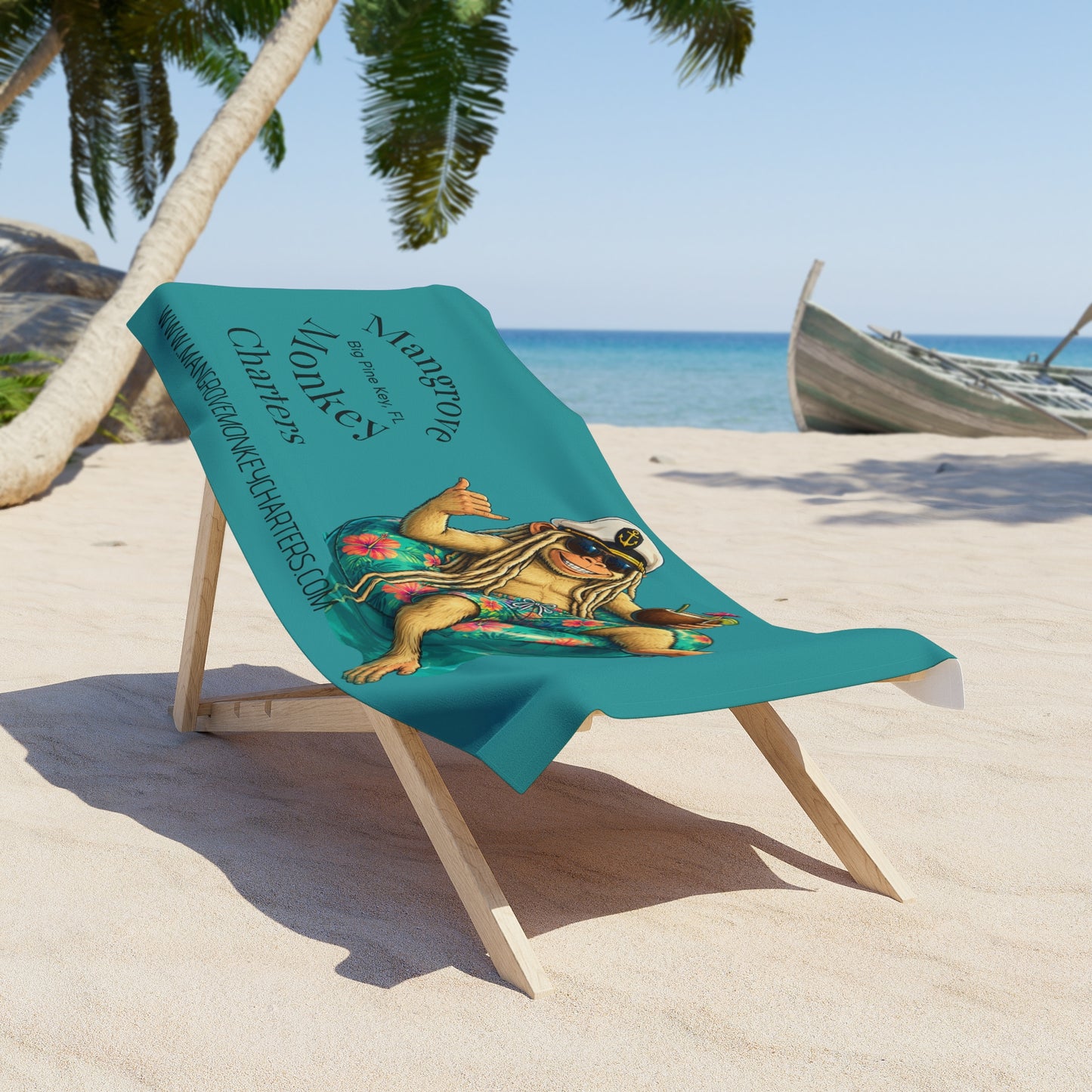Mangrove Monkey Charters Beach Towel — Tropical Captain Monkey Design