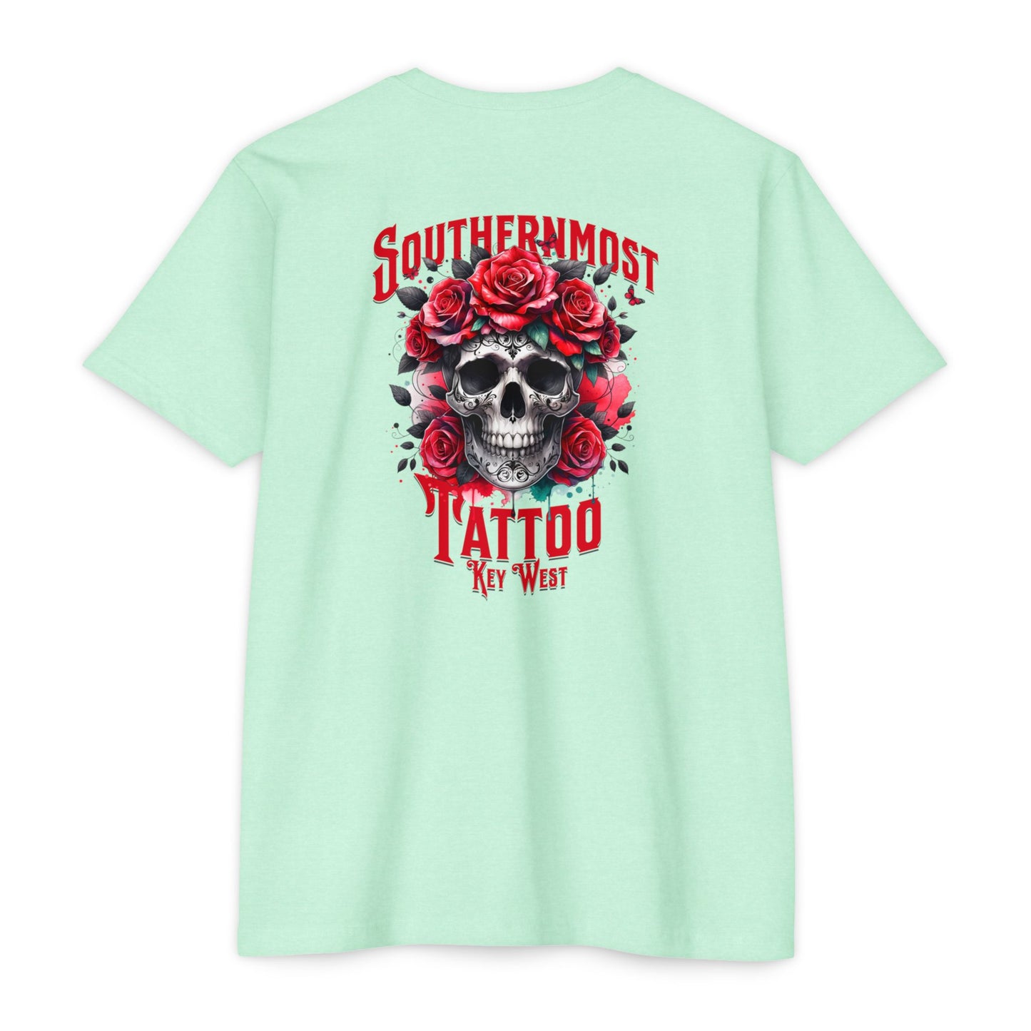 Tattoo Skull T-Shirt — "Southernmost Tattoo Key West" Rose Graphic