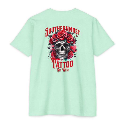 Tattoo Skull T-Shirt — "Southernmost Tattoo Key West" Rose Graphic