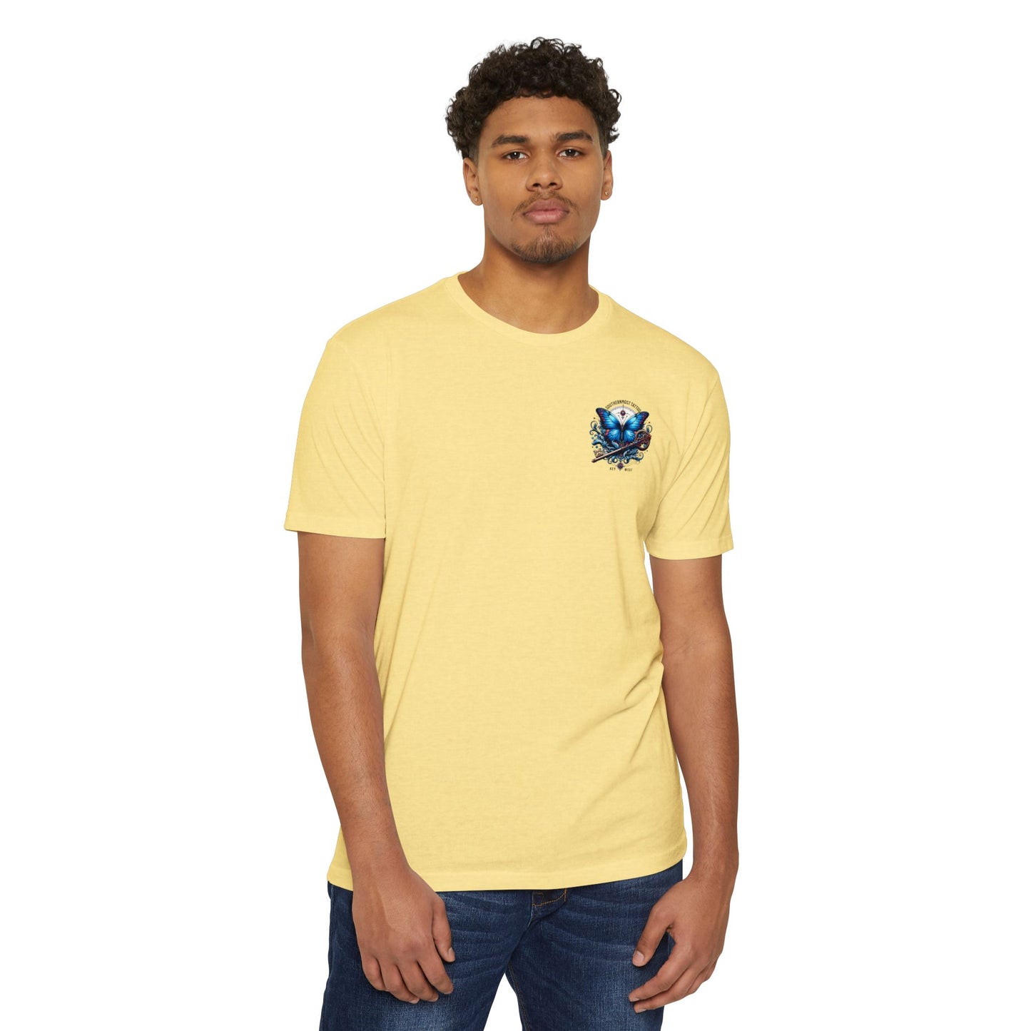 Key West Blue Butterfly T-shirt — Southernmost Tattoo Shop Souvenir
