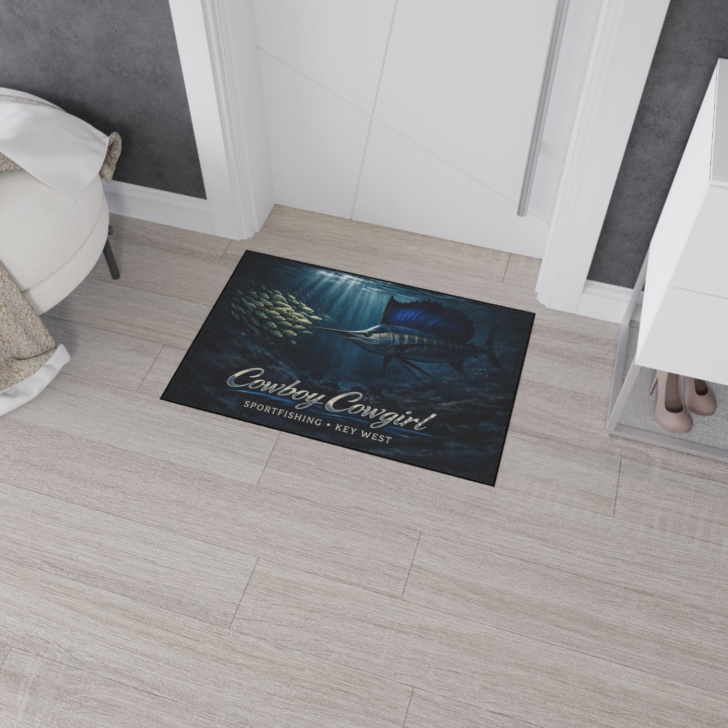 Sailfish Sportfishing Floor Mat — "Cowboy Cowgirl" Key West Nautical Doormat