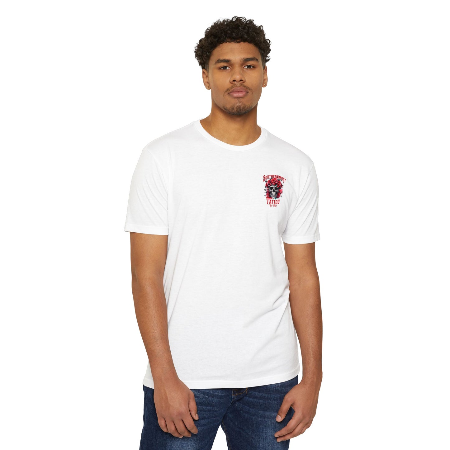 Tattoo Skull T-Shirt — "Southernmost Tattoo Key West" Rose Graphic