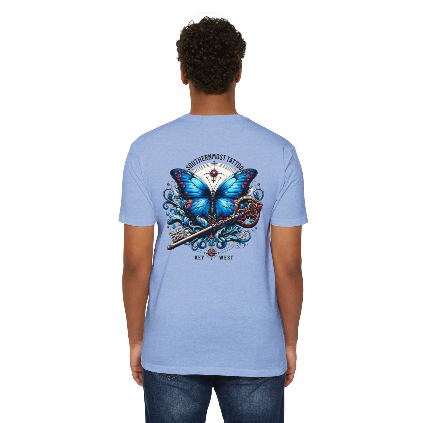 Key West Blue Butterfly T-shirt — Southernmost Tattoo Shop Souvenir