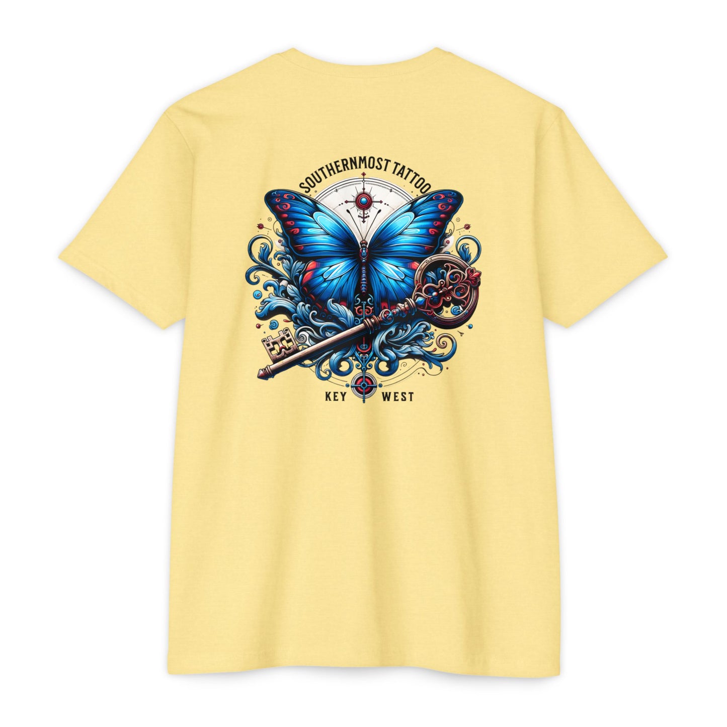 Key West Blue Butterfly T-shirt — Southernmost Tattoo Shop Souvenir
