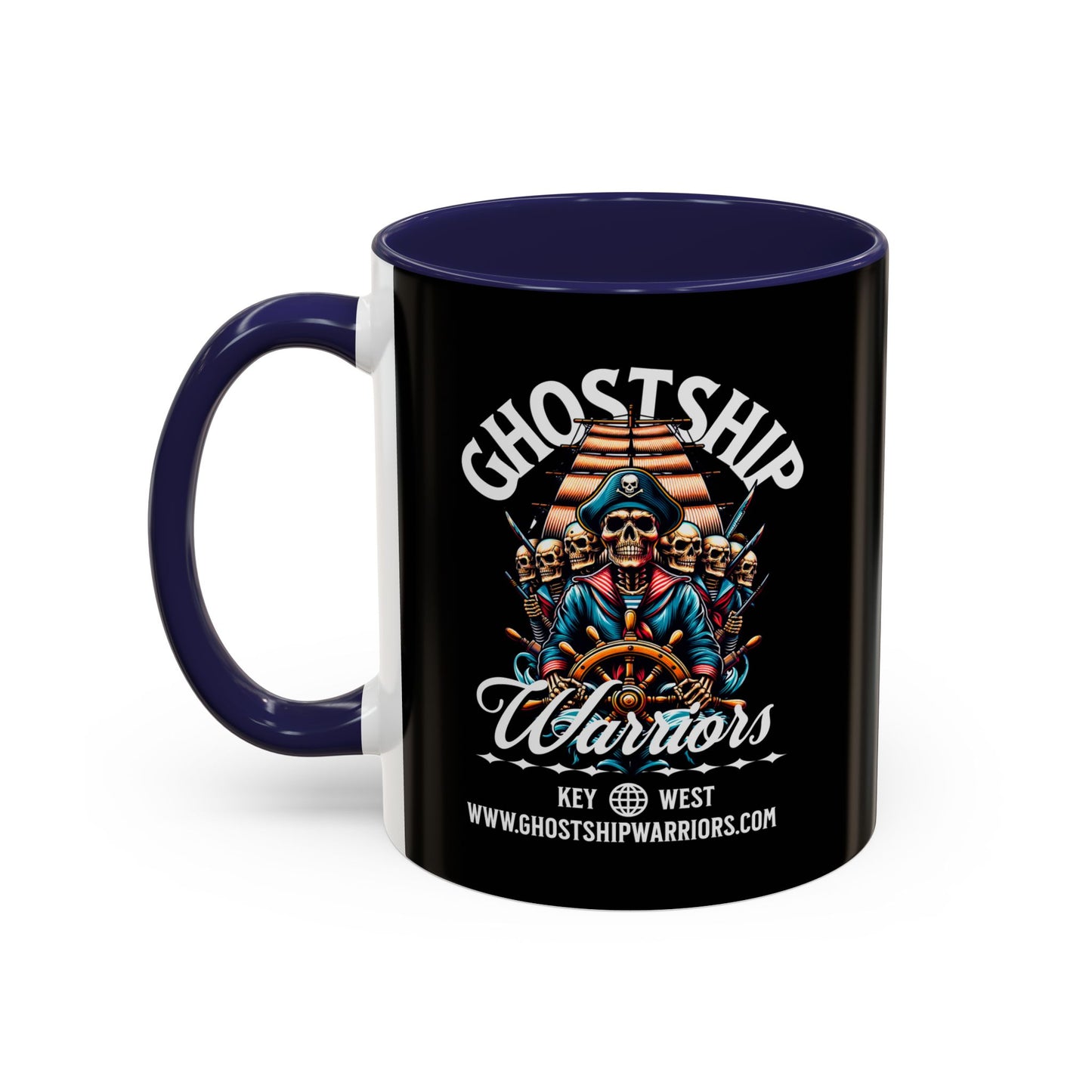 Ghost Ship Warriors Coffee Mug — Pirate Skull Accent Mug (11/15 oz)