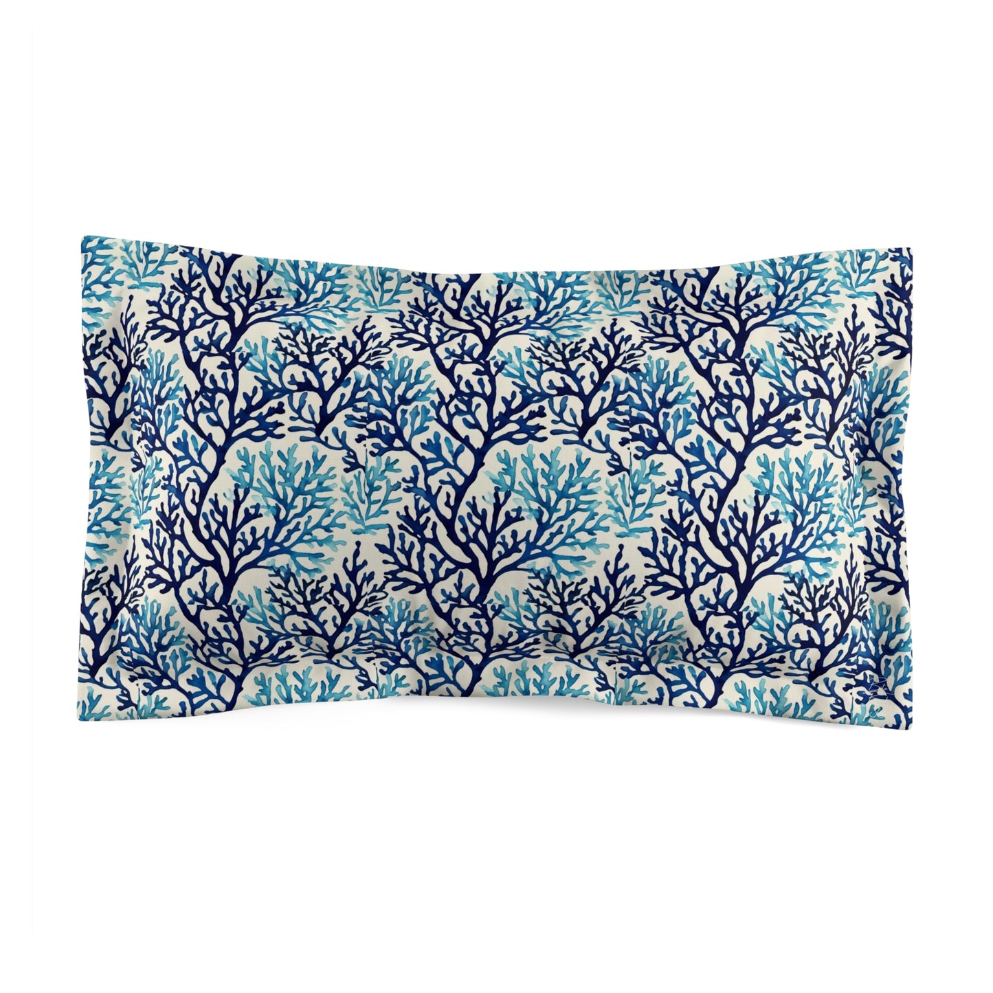 Blue Coral Watercolor Microfiber Pillow Sham (Q or K)
