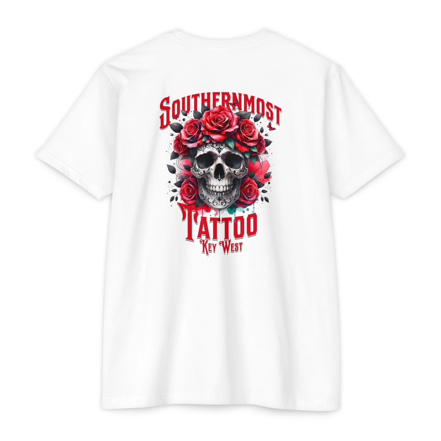 Tattoo Skull T-Shirt — "Southernmost Tattoo Key West" Rose Graphic