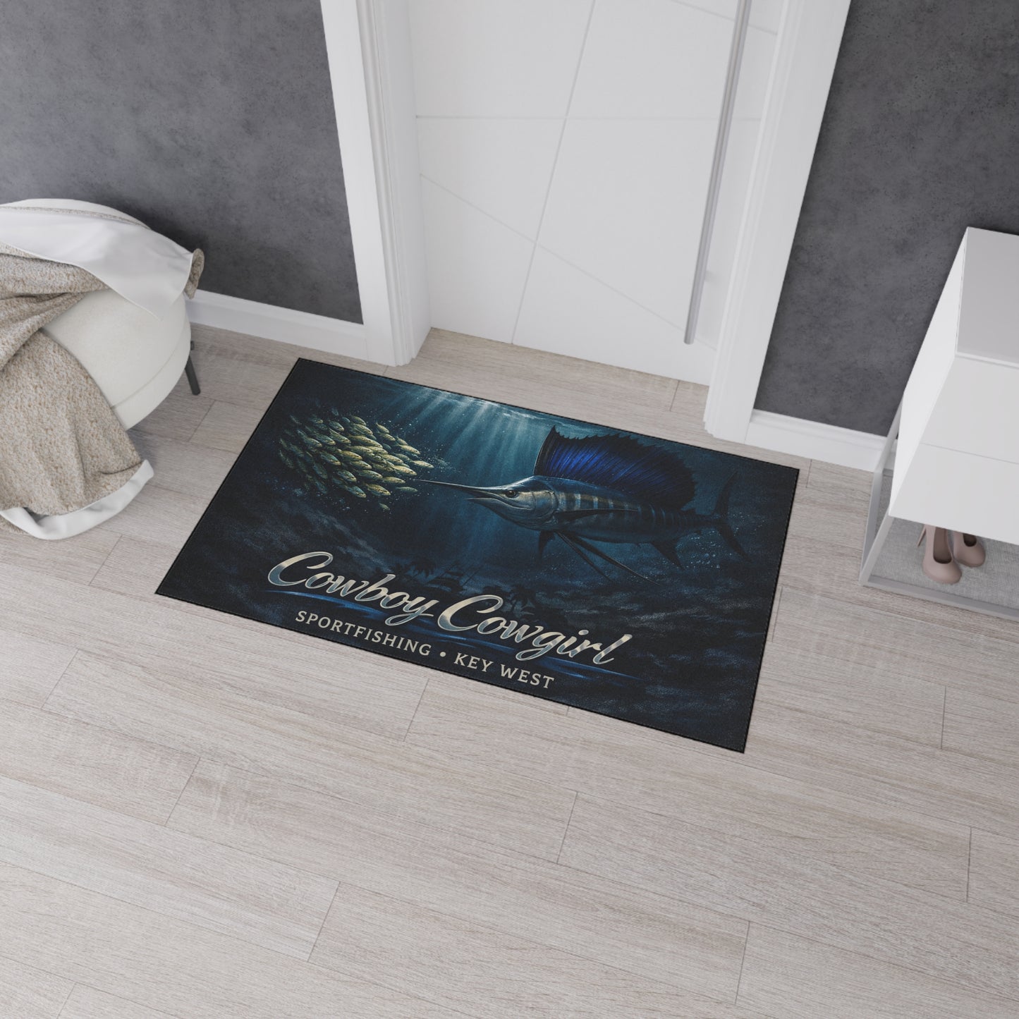 Sailfish Sportfishing Floor Mat — "Cowboy Cowgirl" Key West Nautical Doormat