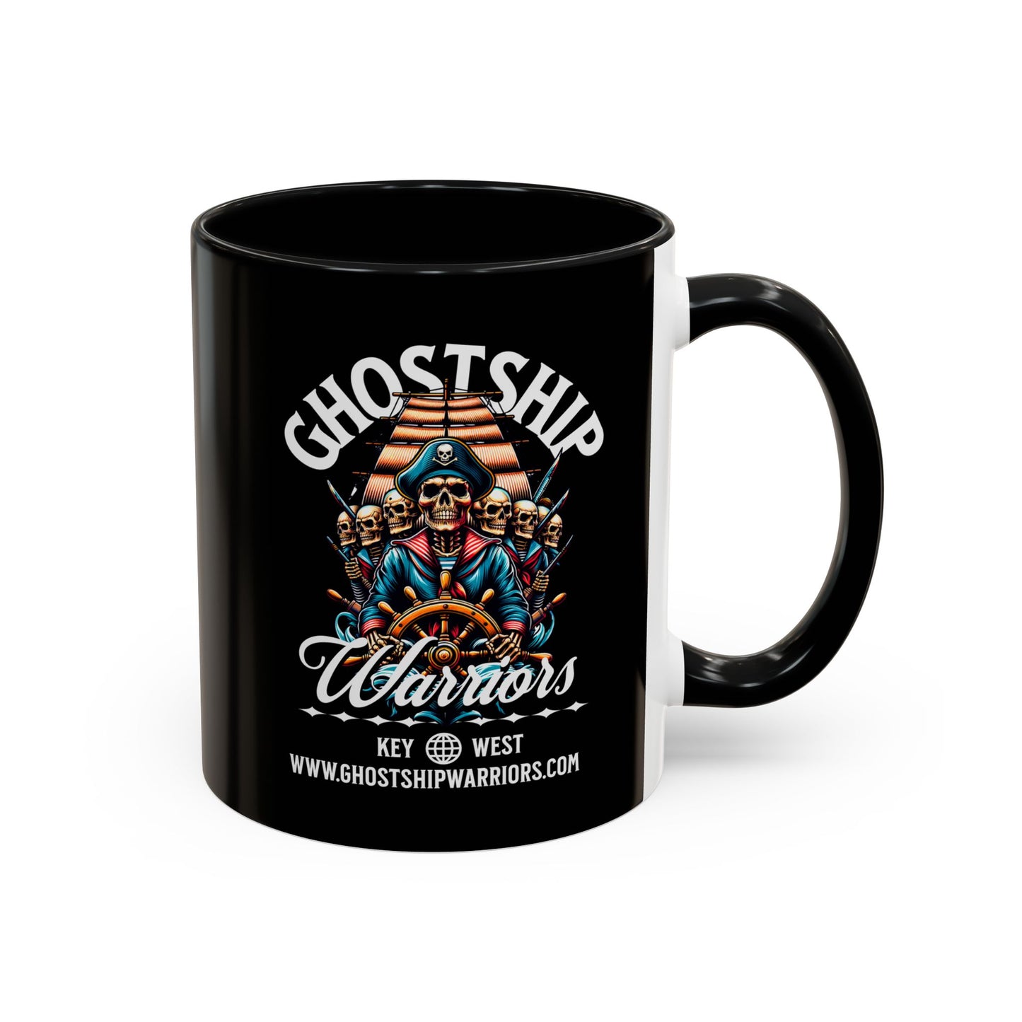 Ghost Ship Warriors Coffee Mug — Pirate Skull Accent Mug (11/15 oz)