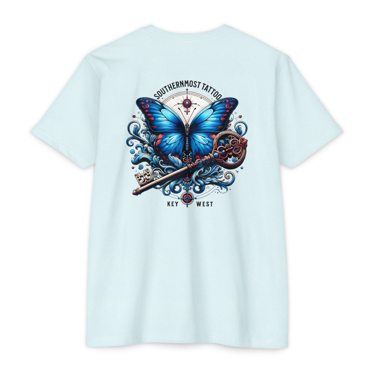 Key West Blue Butterfly T-shirt — Southernmost Tattoo Shop Souvenir