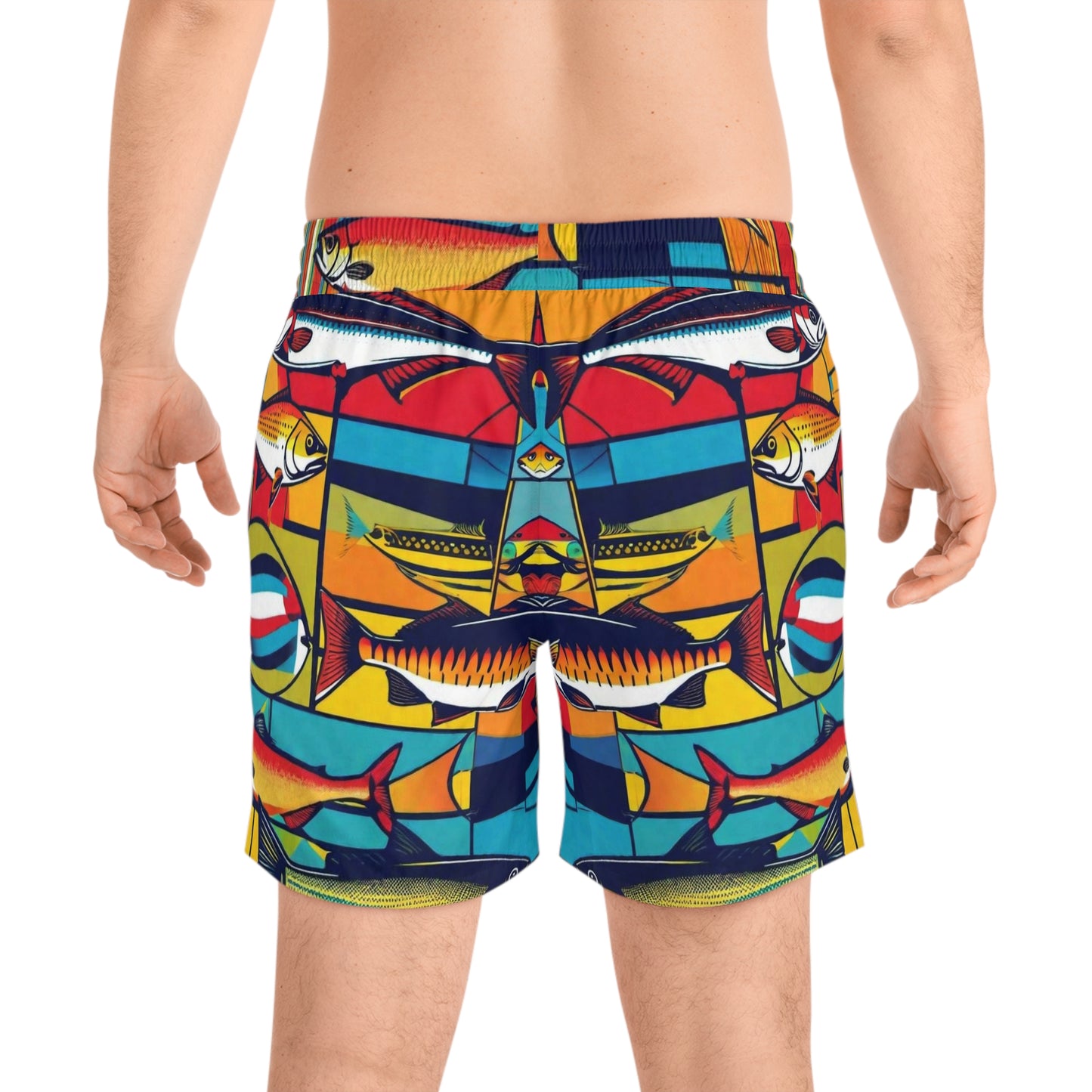 Americana Fish Print Men's Mid-Length Swim Shorts