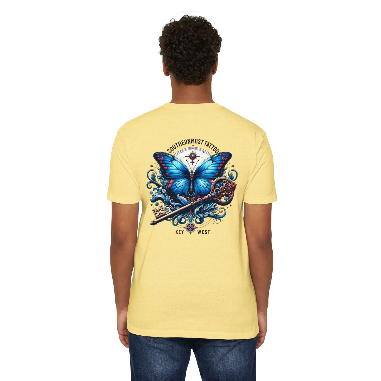 Key West Blue Butterfly T-shirt — Southernmost Tattoo Shop Souvenir