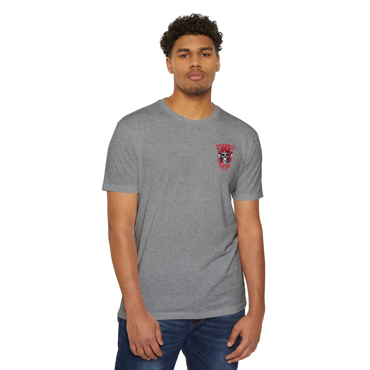 Tattoo Skull T-Shirt — "Southernmost Tattoo Key West" Rose Graphic