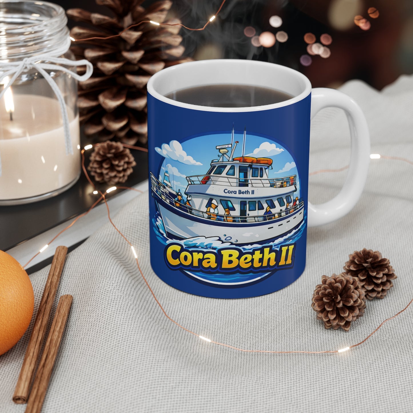 Cora Beth II Boat Mug — Nautical Fishing Vessel 11oz Coffee Cup