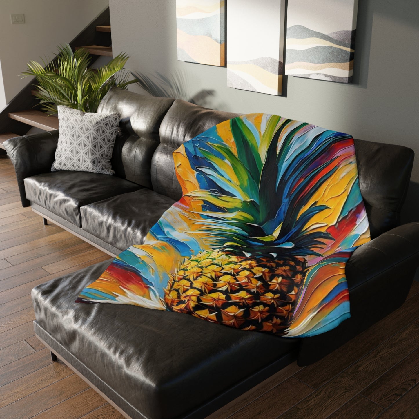 Pineapple Velveteen Minky Blanket (Two-sided print)