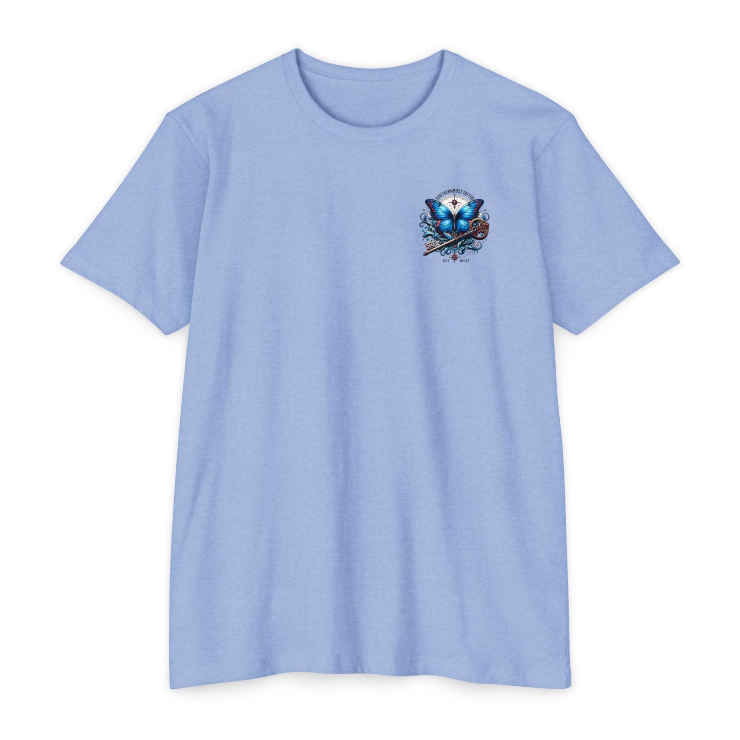 Key West Blue Butterfly T-shirt — Southernmost Tattoo Shop Souvenir