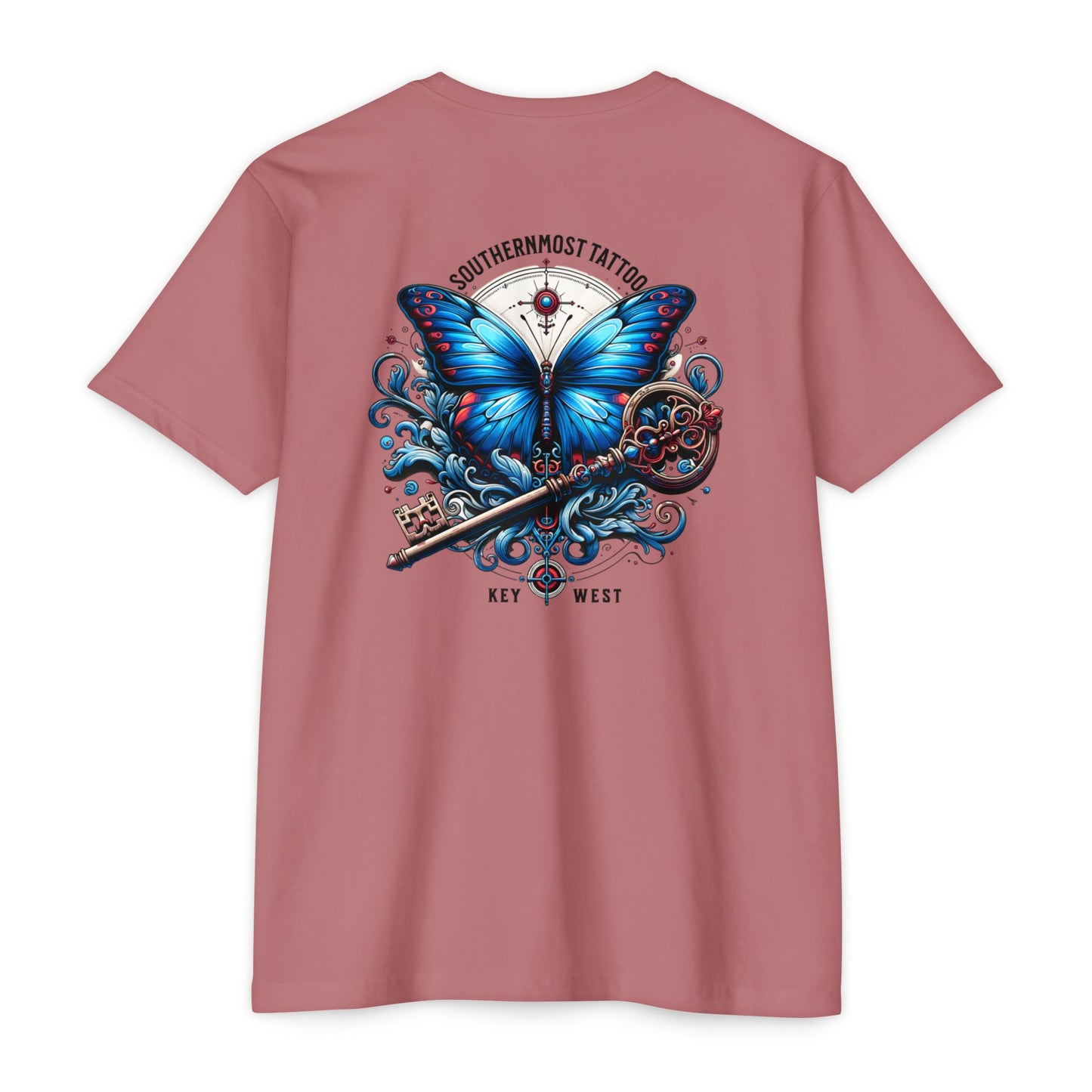 Key West Blue Butterfly T-shirt — Southernmost Tattoo Shop Souvenir