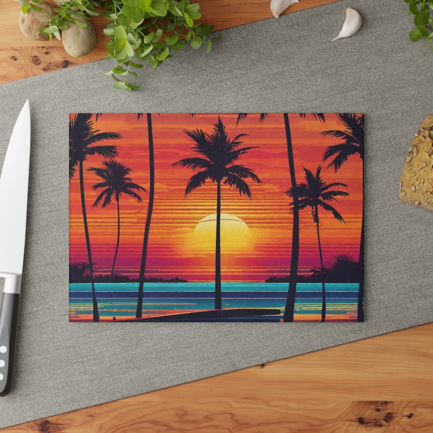 Tropical Sunset Glass Cutting Board
