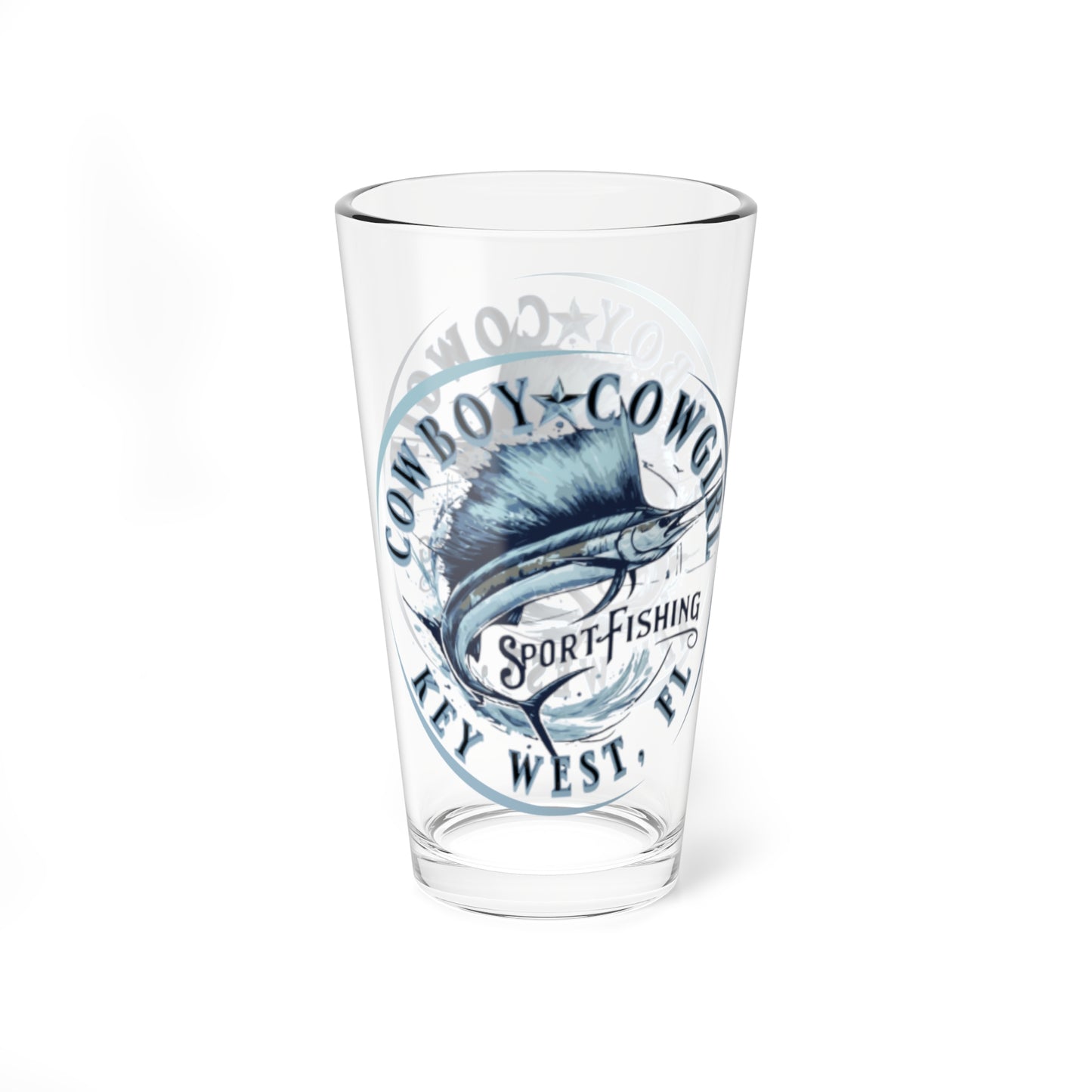 16oz Mixing Glass — Cowboy Comin’ Sport Fishing Logo Pint