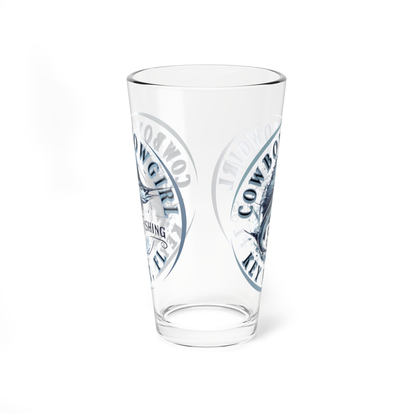 16oz Mixing Glass — Cowboy Comin’ Sport Fishing Logo Pint