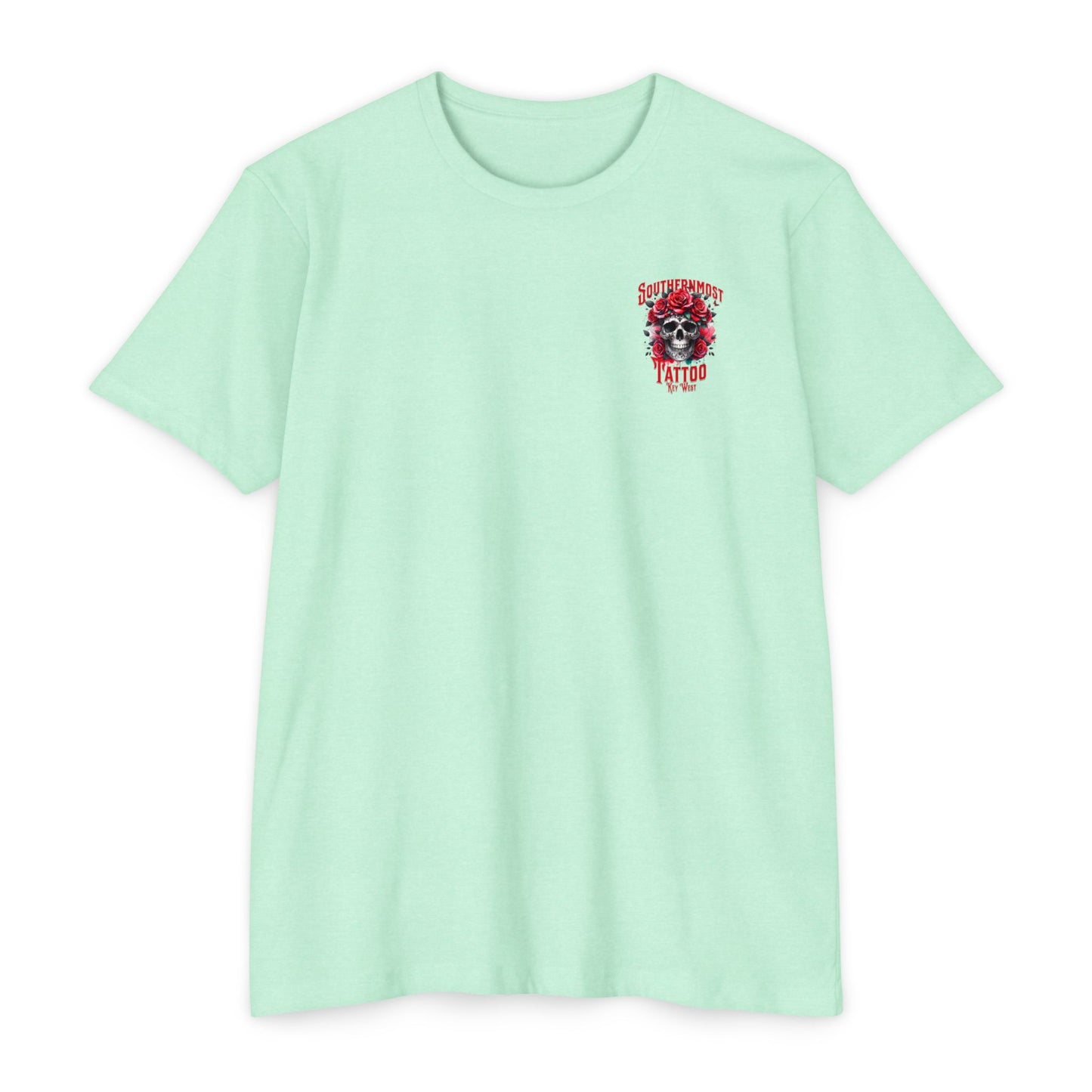 Tattoo Skull T-Shirt — "Southernmost Tattoo Key West" Rose Graphic