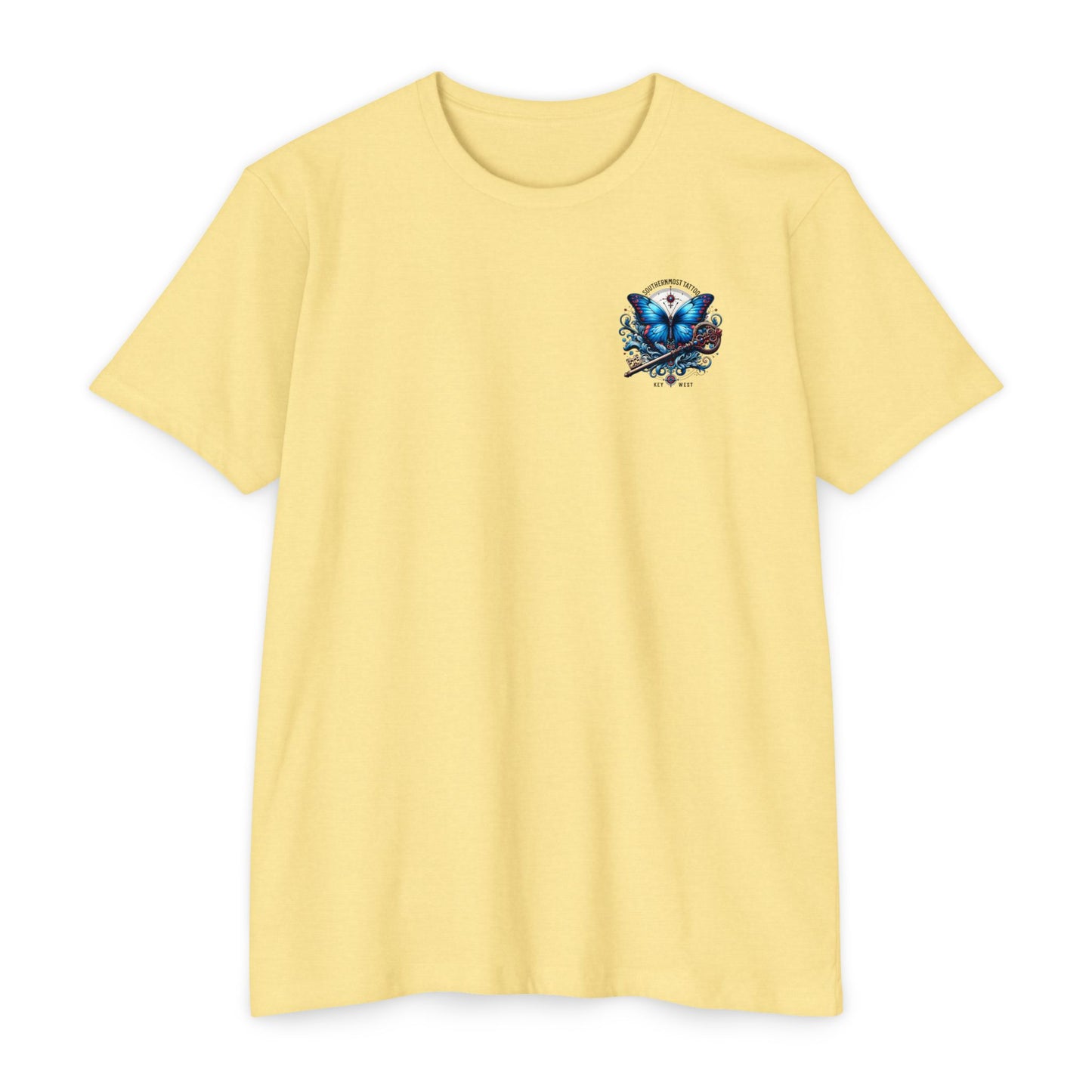 Key West Blue Butterfly T-shirt — Southernmost Tattoo Shop Souvenir