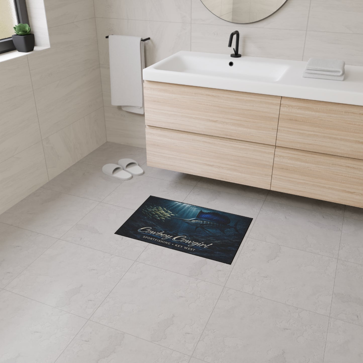 Sailfish Sportfishing Floor Mat — "Cowboy Cowgirl" Key West Nautical Doormat